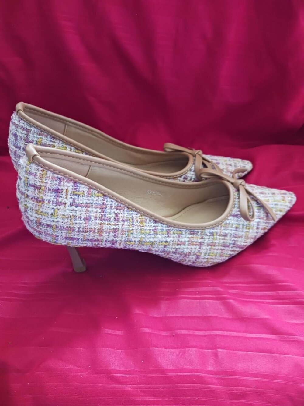 Xiwen Womens Tweed Pointed-Toe Heels With Bow Accent Stiletto multicolor size 36 - Picture 6 of 12